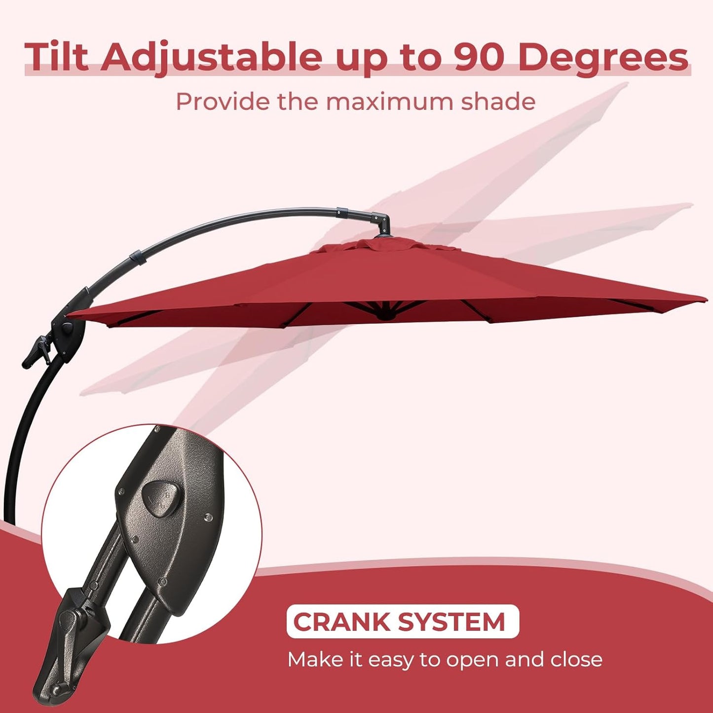 Grand patio 12FT Outdoor Cantilever Umbrella Large Round Aluminum Offset Umbrella with Base for Garden Deck Patio (Red, 12 FT)