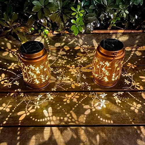 Dragonfly Solar Lanterns Outdoor Hanging, Hollowed-Out Metal Waterproof LED Garden Decor Light for Patio Yard Pathway Lawn Front Porch Tree, Christmas Thanksgiving Birthday Gifts for Women Mom Grandma