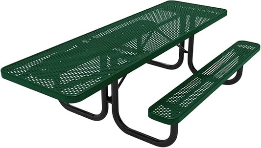 Coated Outdoor Furniture Heavy-Duty Portable ADA-Compliant Outdoor Picnic Table, Punched Steel Patio Dining Furniture Made in America (8ft Rectangular, One-Side Handicap, Green)