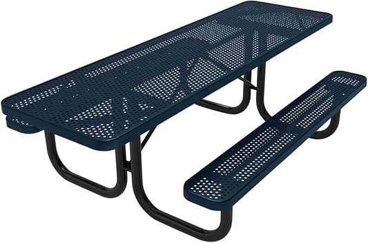 Coated Outdoor Furniture Heavy-Duty Portable ADA-Compliant Outdoor Picnic Table, Punched Steel Patio Dining Furniture Made in America (8ft Rectangular, Both-Side Handicap, Dark Blue)