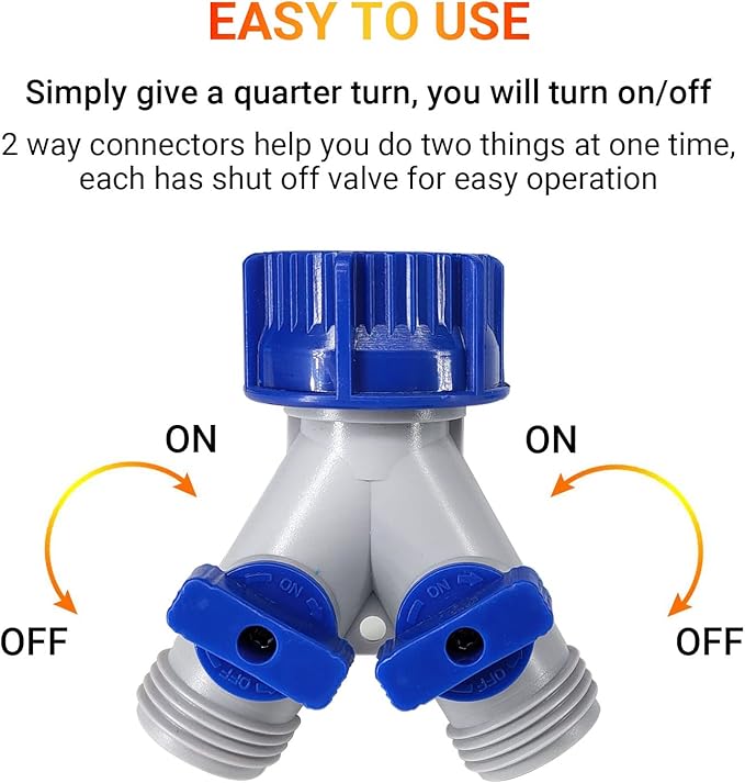 Garden Hose Splitter, 2Pcs 360° 3/4" Plastic Water Hose Splitter 2 Way, Garden Hose Connector with Faucet Watering Shut Off for Landscaping, Gardening, Flower Planting, Irrigation