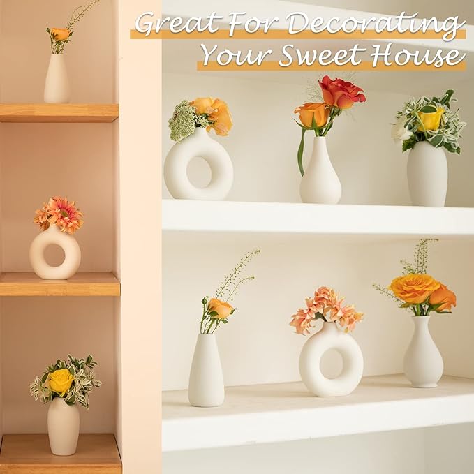Ceramic Bud Vase Set of 8, Small Vase for Flowers, White Mini Bud Vase in Bulk for Centerpieces, Rustic White Ceramic Vase Set for Flowers, Room Décor, Wedding Party