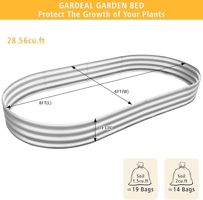 Garden 8x4x1ft Galvanized Raised Garden Bed Kit - Metal Planter Boxes for Vegetables/Herbs/Flowers, Heavy-Duty Steel Outdoor Garden Box with Reinforced Edges(8X4X1FT)