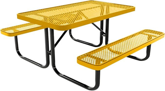 Coated Outdoor Furniture Heavy-Duty Portable Outdoor Kids Table, Expanded Metal Kids Picnic Table, Commercial-Grade Picnic Table, Made in America (4ft Rectangular, Childrens, Yellow)