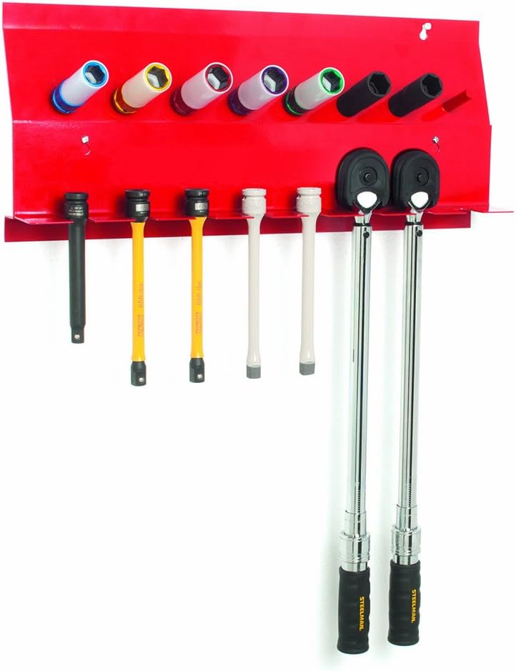 Steelman Wall Mounted Storage Bracket Tool Organizer for Sockets, Wrenches, and Extensions, 8 Slots, 8 Pegs
