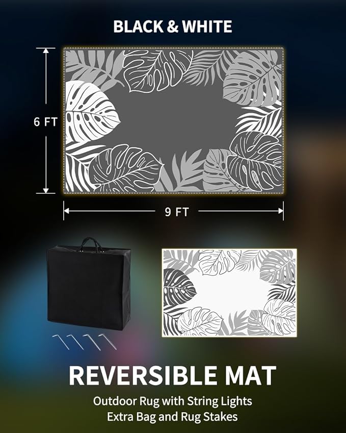 COCOER Tropical Outdoor Rug 6x9 LED Reversible-Waterproof Patio Rug-Quick Dry Outdoor Carpet-Outdoor Area Rugs Indoor Outdoor Rugs-Outside Rug Patio Decor for Porch Deck Balcony Backyard