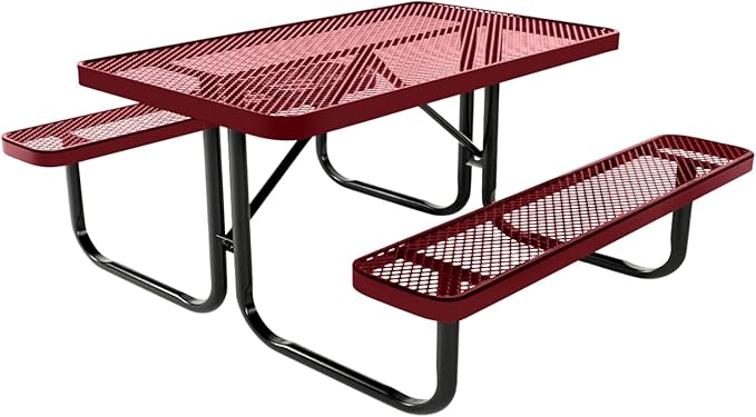 Coated Outdoor Furniture Heavy-Duty Portable Outdoor Kids Table, Expanded Metal Kids Picnic Table, Commercial-Grade Picnic Table, Made in America (4ft Rectangular, Childrens, Burgundy)