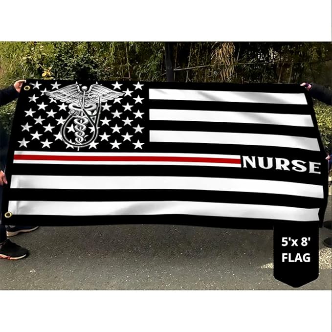 FLAGWIX American Flag-Nurse Flag Thin Red Line Nurse Grommet Flag TRN1388GFv1, 3x5 ft., No Flag Pole Rings-USA Heavy Duty Flags Canvas Cotton-Durable Indoor Outdoor Flag