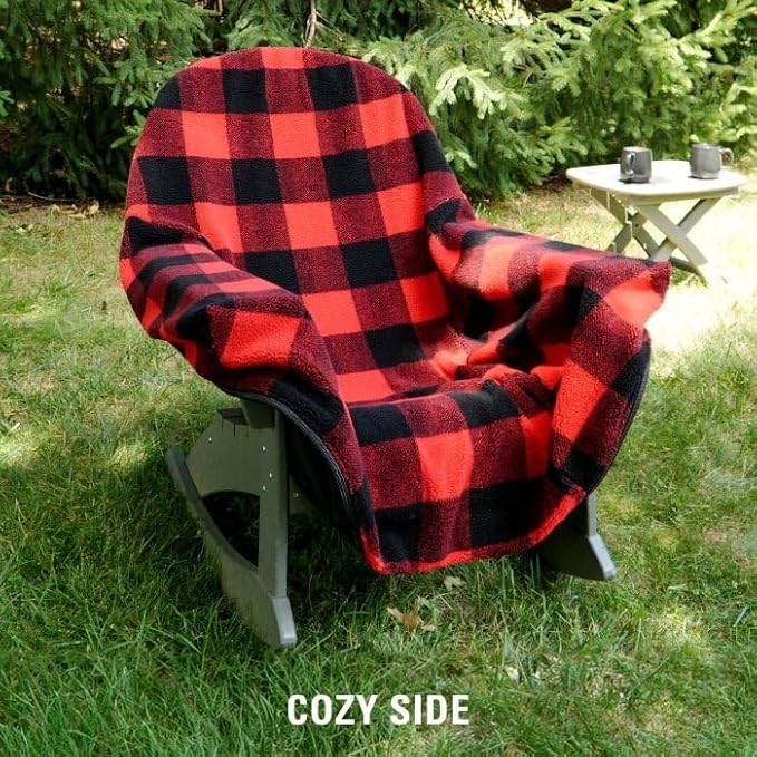 CITYBONFIRES The Chair Blanket™ Reversible Waterproof with Sherpa Lining – Portable Outdoor Cover for Camping, Sports & Patio – Folds into Carry Pouch with Strap - Buffalo Plaid