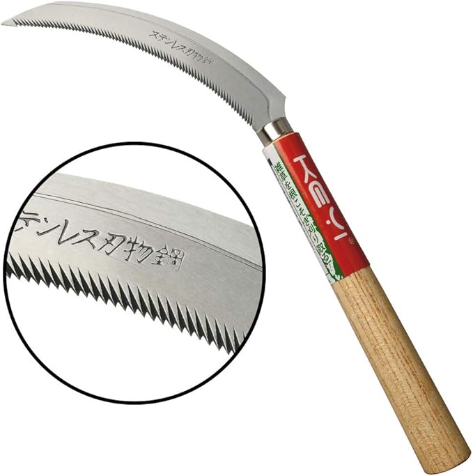 EYI Grass Sickle,Saw Tooth Sickle, Hand held Sickle Tool,Harvest Sickle with Wooden Handle, Light Serration, 6.6-Inch Stainless Steel Blade