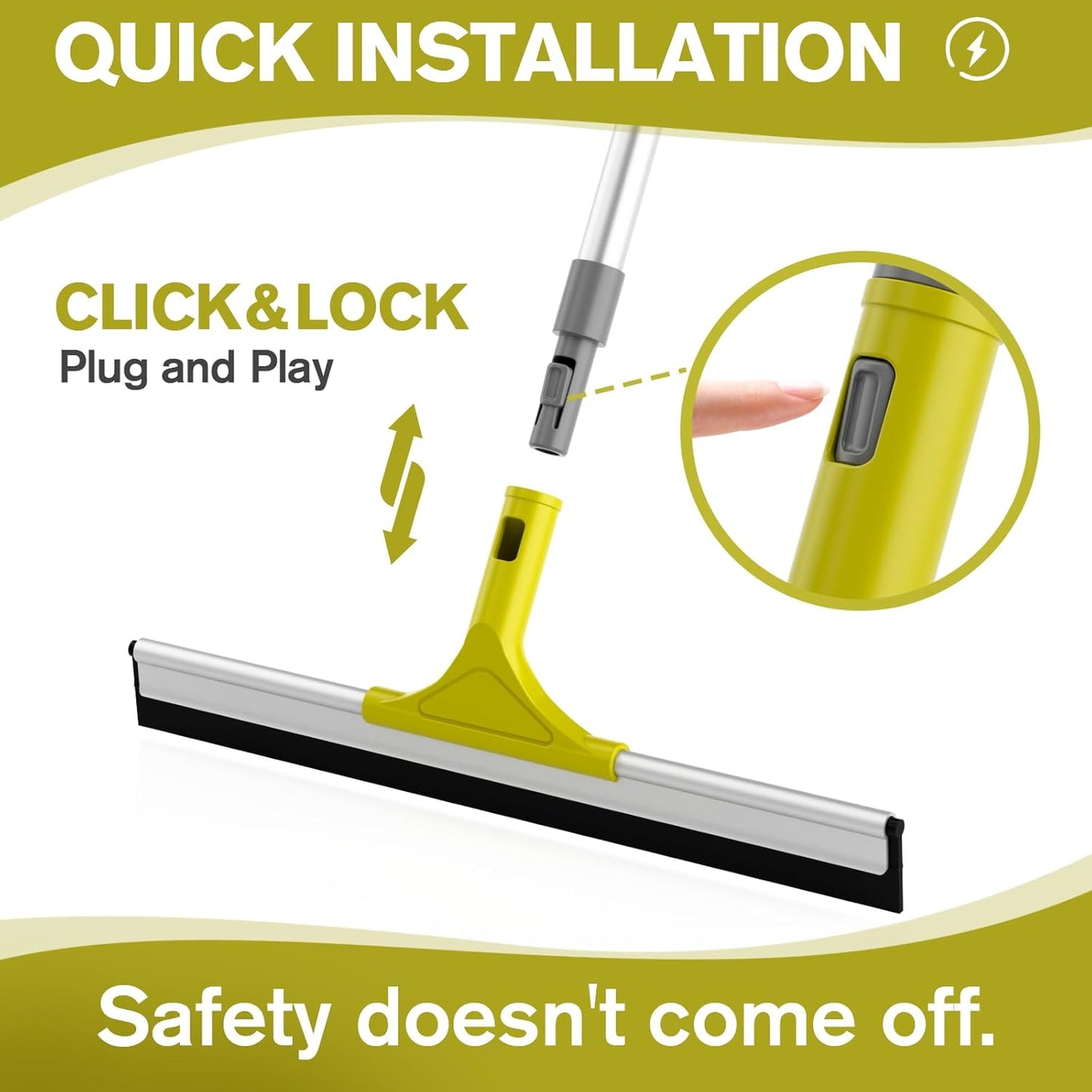 60'' Floor Squeegee Heavy Duty Scrubber with Telescopic Pole, Long Handle Squeegee for Floor with Rubber Blade, Broom for Concrete Floor Shower Tile Glass Pool Garage -17in