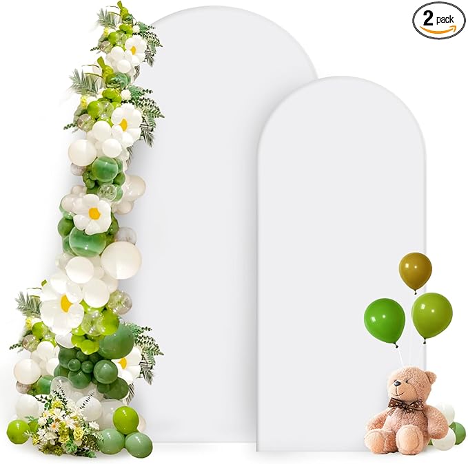 Hemmotop White Arch Backdrop Cover Set 7.2 ft, 6 ft, 2 Sided Stretchy Spandex Fitted Balloon Arch Stand Backdrop for Wedding, Birthday Party, Baby Shower
