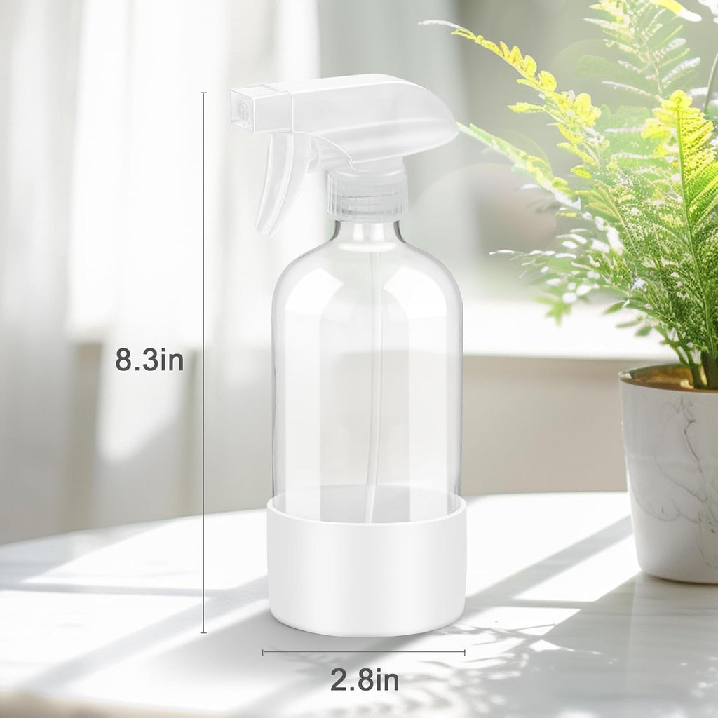 2 Pack Glass Spray Bottles with Silicone Sleeve, 16 oz Empty Refillable Containers with Adjustable Spray Nozzles, Spray Bottles for Hair, Cleaning Solutions and Plants White