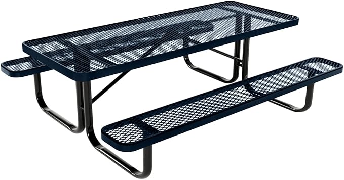 Coated Outdoor Furniture Heavy-Duty Portable Outdoor Kids Table, Expanded Metal Kids Picnic Table, Commercial-Grade Picnic Table, Made in America (6ft Rectangular, Childrens, Dark Blue)