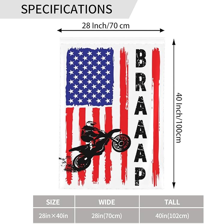 Braaap Motocross Dirt Bike American Flag Garden Flag 28x40 Inch Outdoor Decoration Banner House Flags Yard Farmhouse Garden Deco Indoor Sign, Colour6