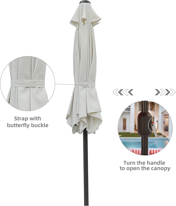 Aok Garden 7.5 ft Patio Umbrella Outdoor Market Umbrella Tilt Button and Crank 6 Ribs for Deck Lawn Pool& Backyard