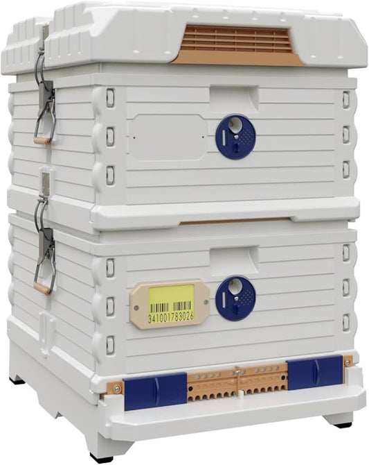 Ergo Insulated 10 Frame Bee Hive Set [NO Frames Included] (Double Deep, White Body Blue Entrance)