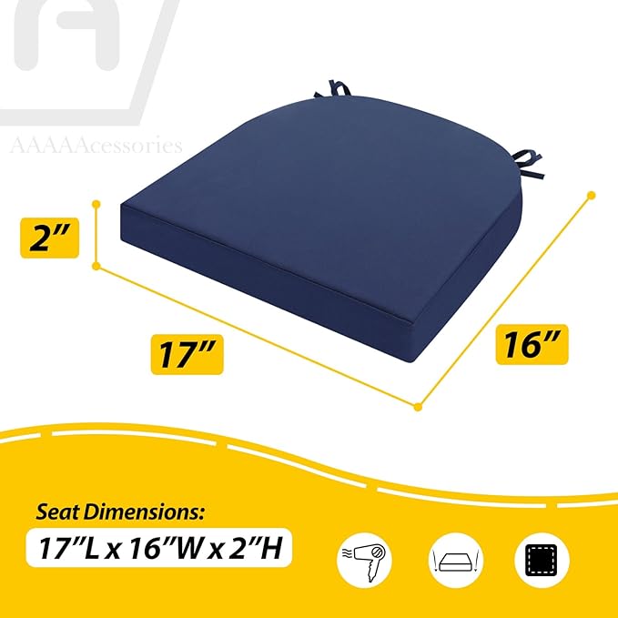 AAAAAcessories Outdoor Seat Cushions for Chairs, Waterproof, Fade-Resistant Patio Furniture Replacement Cushions, 17" x 16" x 2", Set of 4, Navy Blue