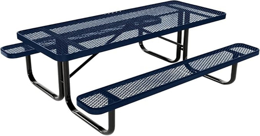 Coated Outdoor Furniture Heavy-Duty Portable Outdoor Kids Table, Expanded Metal Kids Picnic Table, Commercial-Grade Picnic Table, Made in America (6ft Rectangular, Childrens, Textured Dark Blue)