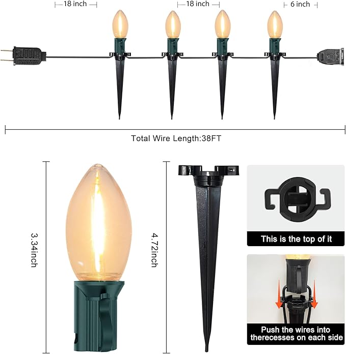 C9 Christmas Pathway Light, Outdoor Christmas Pathway Markers Lights with 27 C9 LED Clear Bulbs, Waterproof Connectable Walkway Lights for Outdoor Yard Holiday Sidewalk Driveway Christmas Decorations