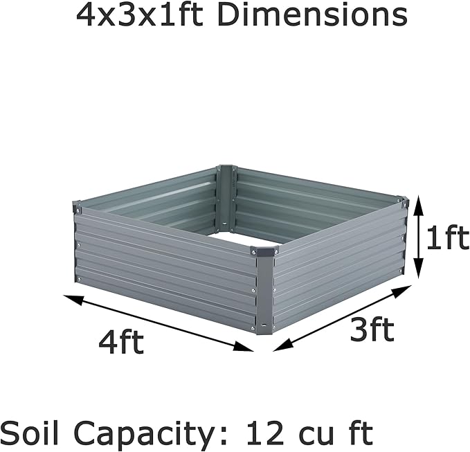 4x3x1ft(2 Pack) Galvanized Raised Garden Bed,Outdoor Planter Box Metal Patio Kit Planting Bed for Vegetables Flowers Herb,Grey