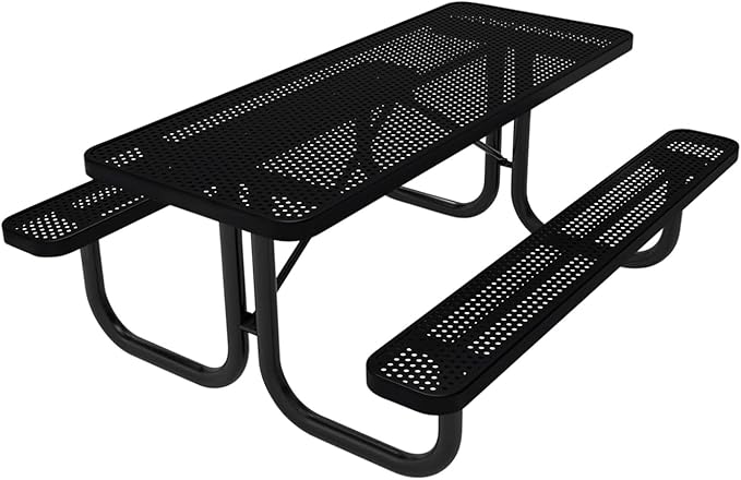 Coated Outdoor Furniture Heavy-Duty Portable Outdoor Picnic Table, Thermoplastic Coated Punched Steel Commercial-Grade Patio Dining Furniture Made in America (6ft Rectangular, Textured Black)