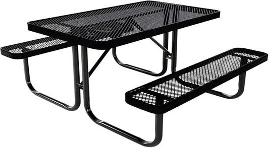 Coated Outdoor Furniture Heavy-Duty Portable Outdoor Kids Table, Expanded Metal Kids Picnic Table, Commercial-Grade Picnic Table, Made in America (4ft Rectangular, Childrens, Black)