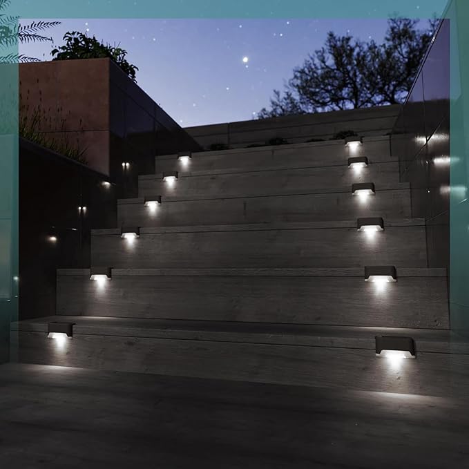 GIGALUMI 12 Pcs Solar Deck Lights, Bronze Finished Waterproof Led Solar Lamp for Outdoor Pathway, Yard, Patio, Stairs, Step and Fences. (Cool White)