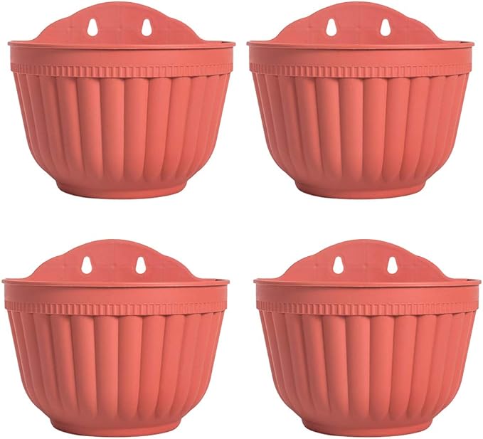 4 Pack Brick Red Wall Hanging Planter Pot Vertical Garden Living Wall Mount Window Hang Indoor Outdoor Plant Flower Basket for Kitchen Herbs Balcony Railing Shelf Fence Bedroom Trellis Decor Modern