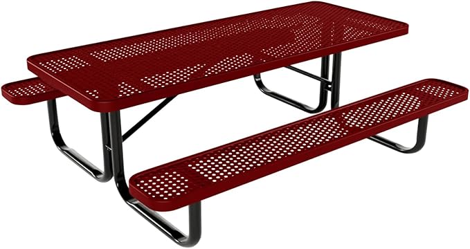 Coated Outdoor Furniture Heavy-Duty Portable Outdoor Kids Table, Punched Steel Kids Picnic Table, Commercial-Grade Picnic Table, Made in America (6ft Rectangular, Childrens, Textured Burgundy)