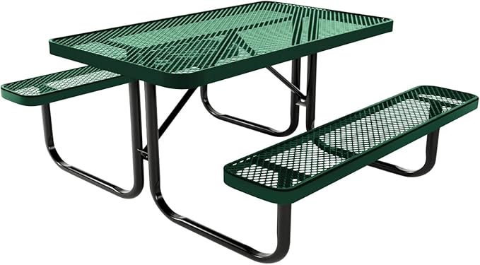 Coated Outdoor Furniture Heavy-Duty Portable Outdoor Kids Table, Expanded Metal Kids Picnic Table, Commercial-Grade Picnic Table, Made in America (4ft Rectangular, Childrens, Textured Green)
