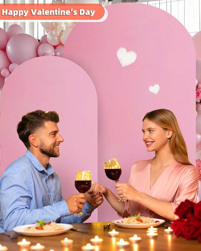 HEMMOTOP Pink Arch Backdrop Cover Set 7.2ft, 6ft, Wedding Arch Covers Stretchy Backdrop 2 Set, 2-Sided Spandex Arched Stand Covers for Balloon, Birthday Party, Baby Shower, Light Pink