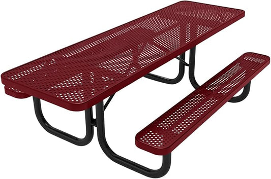 Coated Outdoor Furniture Heavy-Duty Portable ADA-Compliant Outdoor Picnic Table, Punched Steel Patio Dining Furniture Made in America (8ft Rectangular, Both-Side Handicap, Burgundy)