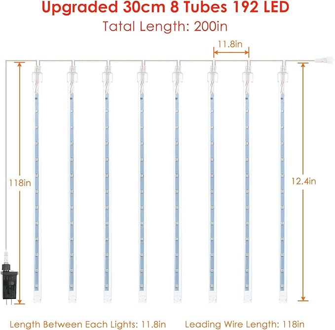 EXF 2-Pack Meteor Shower Lights Outdoor Waterproof, Rain Drop Christmas Light Total 384 LED 30cm 16 Tubes Snow Cascading String Lights Plug in for Xmas Tree Wedding Party Garden Décor (Red and Green)