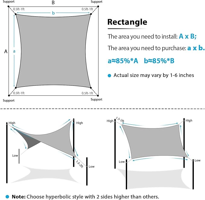 Amagenix Sun Shade Sail 8'X16'Curved Edge Outdoor Shade Canopy Dark Grey Breathable 95% UV Block Shade Cloth for Patio Garden Backyard (We Make Custom Size)