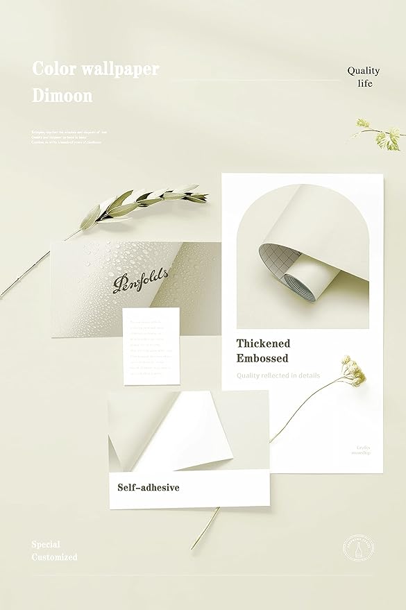 Dimoon 394''x17.7'' White Peel and Stick Wallpaper Contact Paper Modern Self Adhesive Wall Paper Removable Renter Friendly Textured Solid Color Shelf Cabinet Vinyl Roll (394''x17.7'',Cream White)