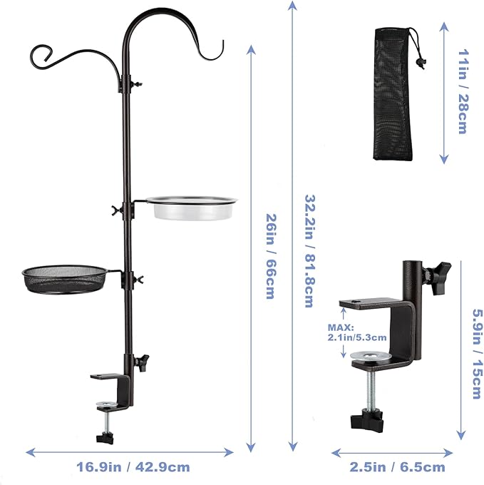 Deck Bird Feeding Station | Premium Multi Feeder Hanging Kit with Bird Bath & Sock Feeder | Attracts Wild Birds, Planter Hanger Hook for Outdoor Deck, Patio, Garden