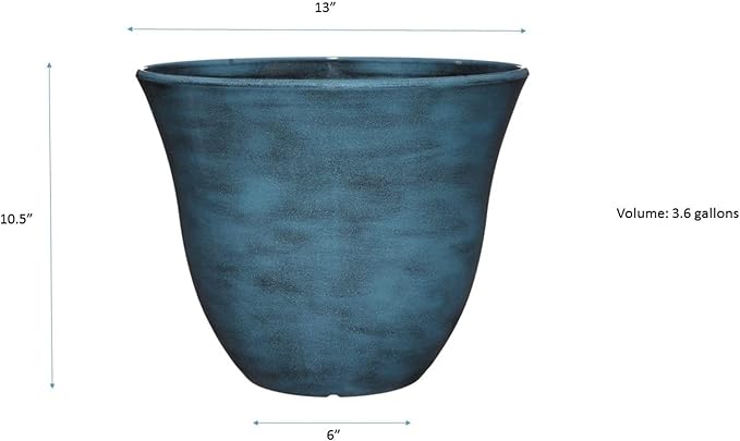 Classic Home and Garden Honeysuckle Resin Flower Pot Planter, Blue Jean, 13"