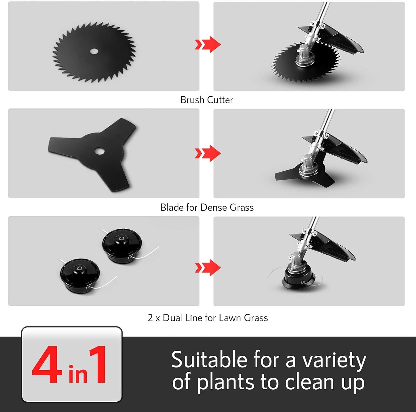 58CC Weed Wacker, Weed Eater Gas Powered 4 in 1 Cordless, String Trimmers 2-Cycle Gas Brush Cutter Weed Wacker Straight Shaft Gas Grass Trimmer for Lawn and Garden Care Trimming