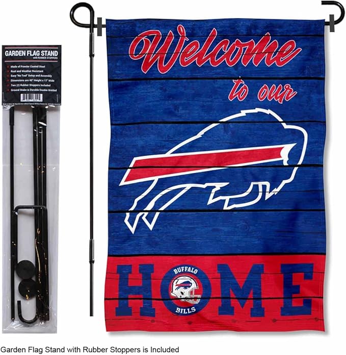 WinCraft Buffalo Bills Welcome to Our Home Garden Flag and Flagpole Mount