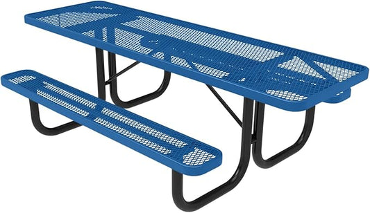Coated Outdoor Furniture Heavy-Duty Portable ADA-Compliant Outdoor Picnic Table, Expanded Metal Patio Dining Furniture Made in America (8ft Rectangular, Both-Side Handicap, Textured Light Blue)