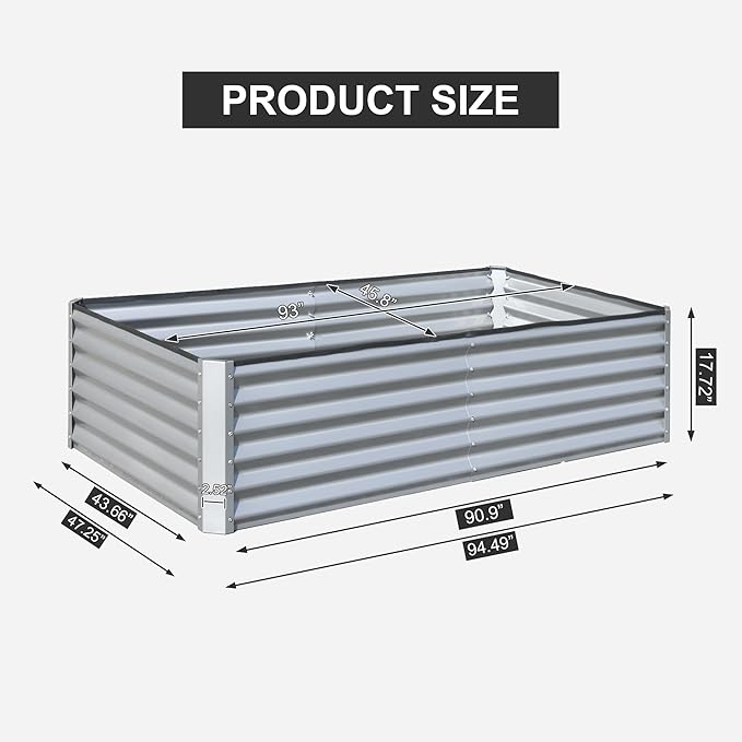 Domi Raised Garden Beds Outdoor, 8x4x1.5Ft Thickening Tall Metal Rectangular Deep Root Box Planter for Vegetables, Flowers, Herbs, and Succulents 1.5" Deep w/ 342 Gallon Capacity - Silvery