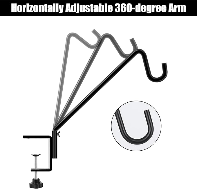 FEED GARDEN 2 Pack 14 Inch Deck Hook,Solid Steel Deck Hangers for Bird Feeders,Lanterns, Flower Basket and Suet Baskets with Clamp,Black