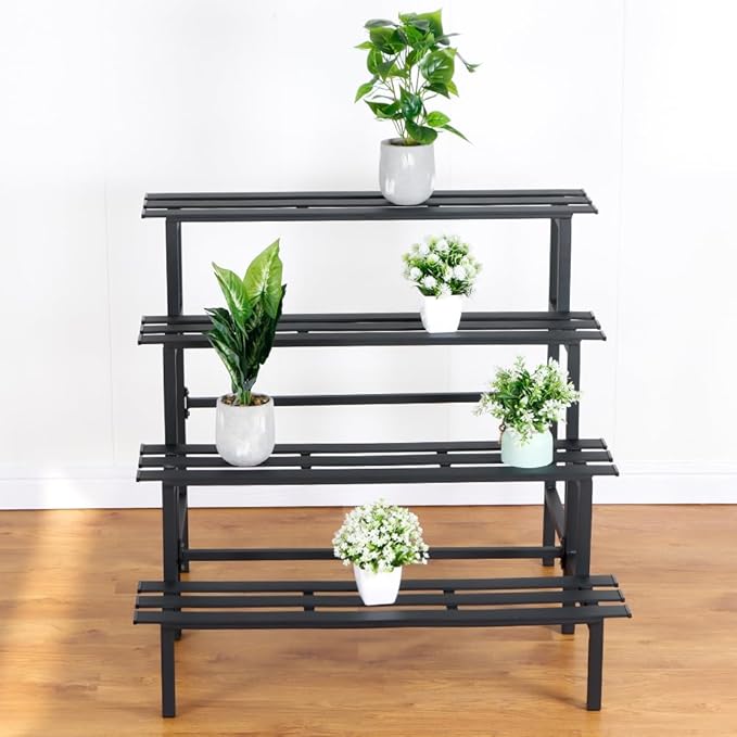 Aluminum Plant Stand - Indoor & Outdoor Ladder Display Shelf for Plants - Sturdy Space-Saving Utility Organizer for Patio, Balcony & Garden (4-Tier)