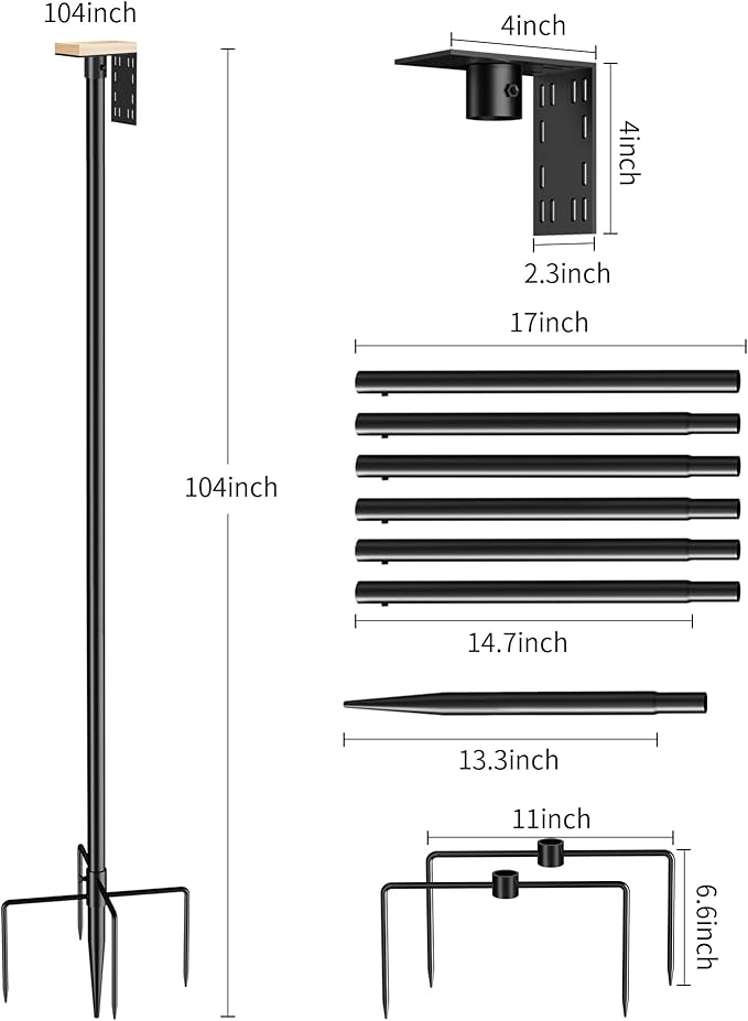 Bird Feeder Pole Stand – 104 Inch Height Feeding Station with 1-Inch Dia Heavy Duty for Hanging Feeders, Bird House Pole Mount Kit for Outdoor, Slip-Fit Connection