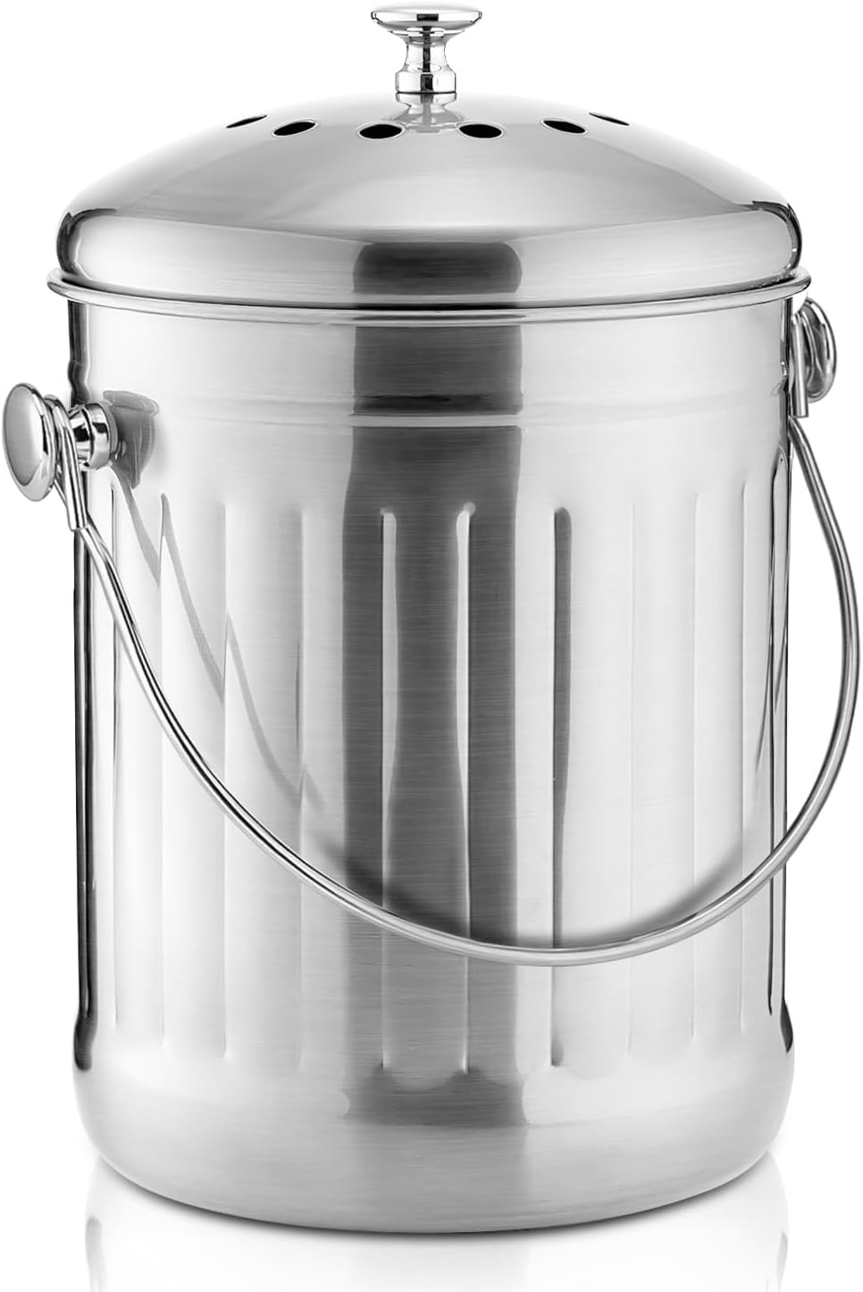 ENLOY Compost Bin for Kitchen Countertop, 1.3 Gallon Stainless Steel Indoor Compost Bucket for Kitchen Countertop Odorless Compost Pail for Kitchen Food Waste with Carrying Handle Easy to Clean