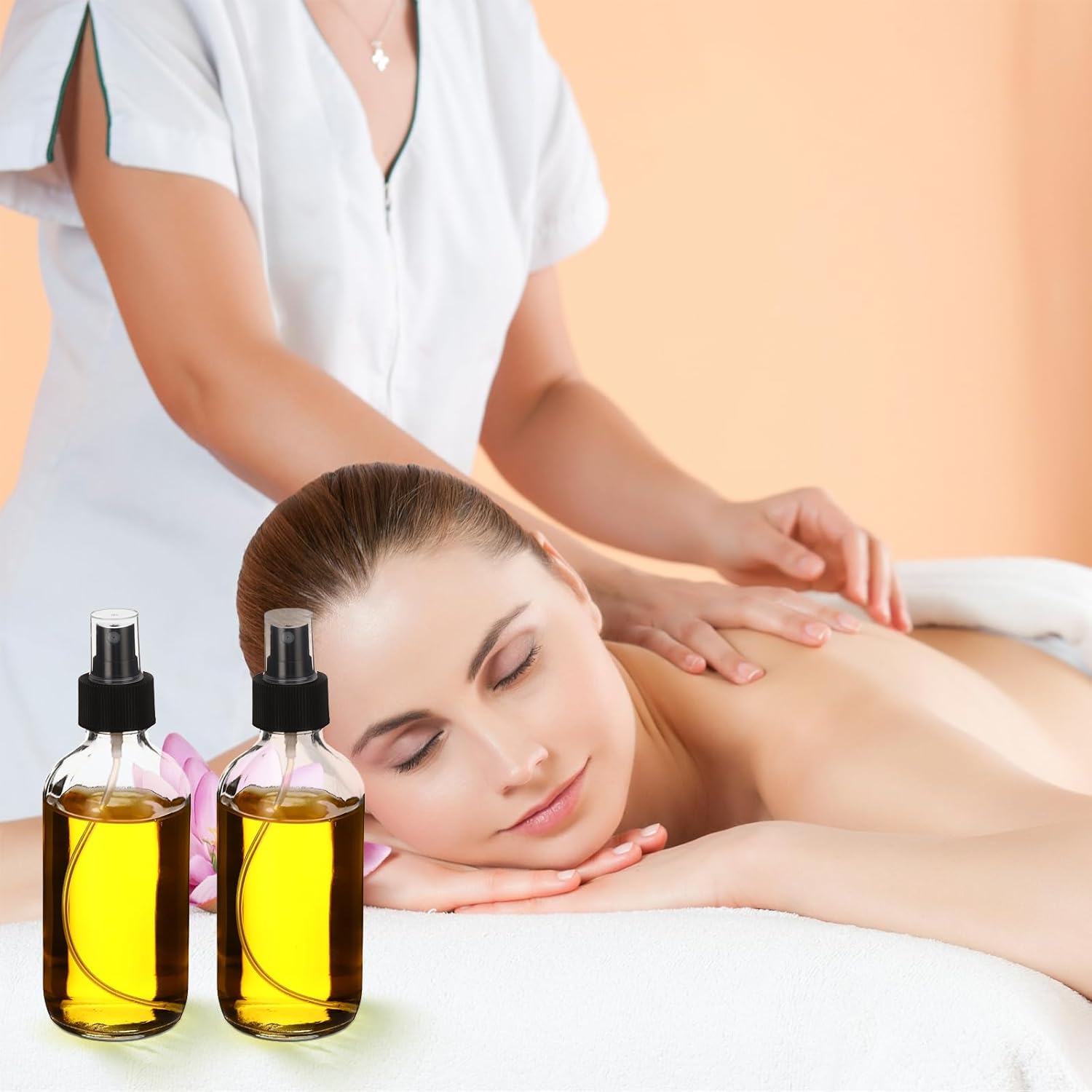 Norme 12 Pcs 8 oz Glass Spray Bottles with Funnels and Labels Refillable Cosmetic Empty Spray Bottles with Sprayer Containers for Essential Oil Cleaning Solutions(Clear,Stylish)