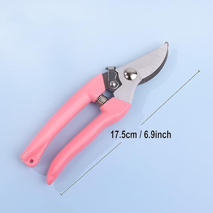 Garden Flower Shears Pruning Shears 6.9 inches Scissors Heavy Duty Plant Scissors for Cutting Flowers, Trimming Plants, Bonsai, Fruits Picking (Pink Handle 5pcs)