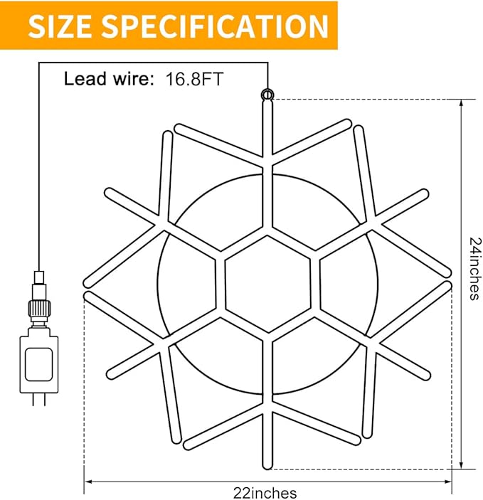 DBFAIRY 24-inch LED Christmas Snowflake Window Lights, Large Outdoor Hanging Silhouette Xmas Decor Light with Timer 16.8ft Plug-Powered Cable