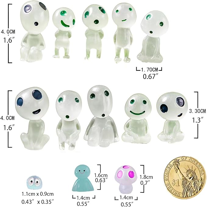 BEZALEL Glow in the Dark Tree Spirits, 49 Pcs Luminous Elves Tree Ghosts Figurines Kit, Mini Glow Fairy Garden Accessories Outdoor with Mini Mushrooms for Garden Bonsai Succulent Terrarium Decorations